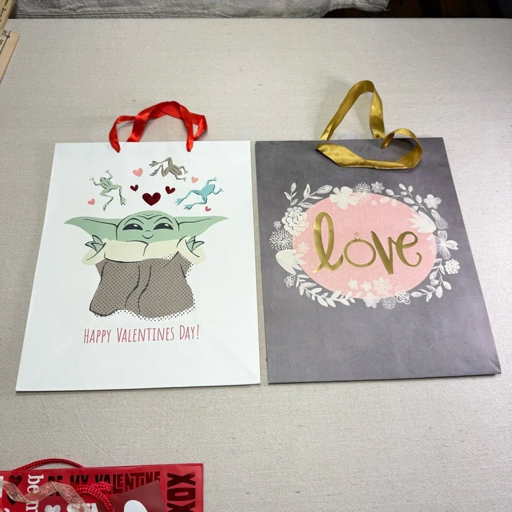 Valentine's Day Assorted Gift Bags - Pink Red White Love Designs - Set of 7